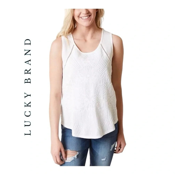 0870.‎ LUCKY BRAND BLOUSE SLEEVELESS WHITE IN COLOR SIZE 1X - Picture 1 of 9